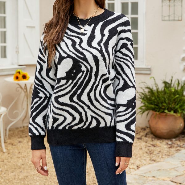 Zebra Striped Knitted Pullover