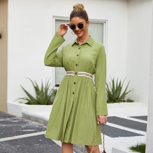 Mid-Length Single-Breasted Waist Shirt Dress