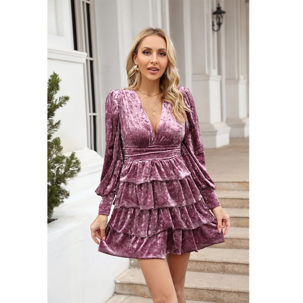 Women's Solid Ruffled A-Line Dress for Fall/Winter