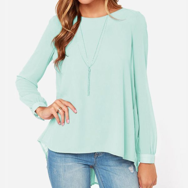 Spring Plus Size Chiffon Long Sleeve Round Neck Top