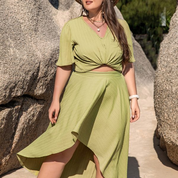 Casual Green Beach Skirt Set - Plus Size