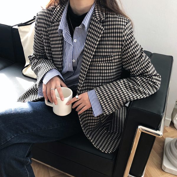 Korean Retro Plaid Blazer