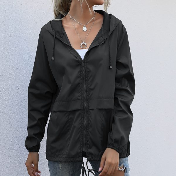 Zipper Hooded Raincoat for Women