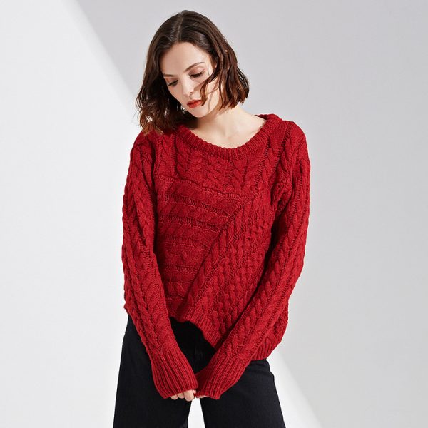 Loose Cable Knit Pullover Sweater for Autumn