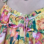 Early Spring Color Matching Floral Tie Neck Strap Dress Wooden Ear Dress photo review