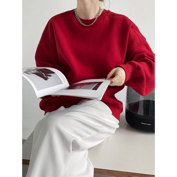 Wine Red Korean Loose Pullover