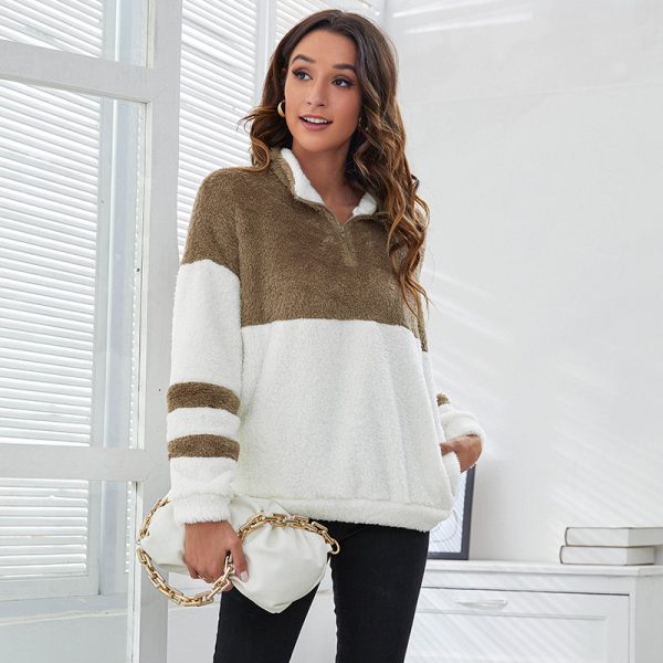 Collared Zipper Plush Sweater