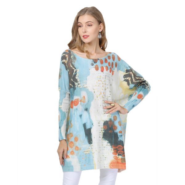 Loose Printed Mid-Length Pullover Sweater