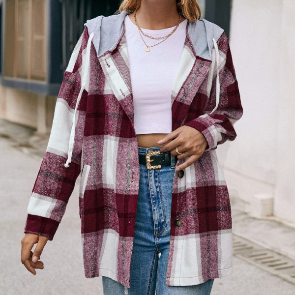 Hooded Plaid Shacket for Casual Outerwear