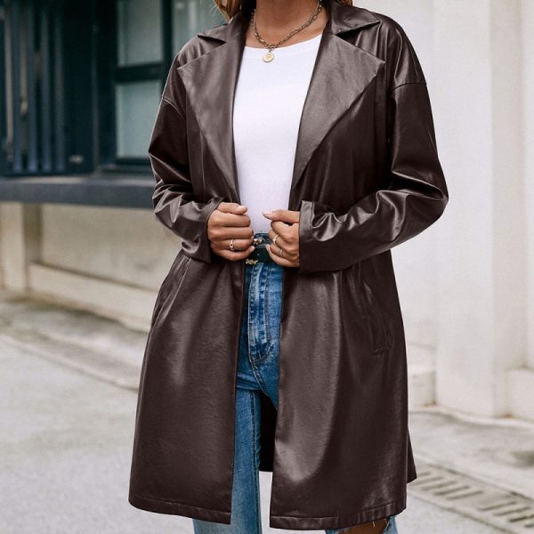 Faux Leather Blazer Slim Fit Coat