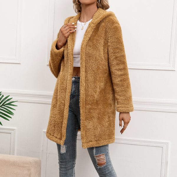 Hooded Trench Coat with Lamb Fur