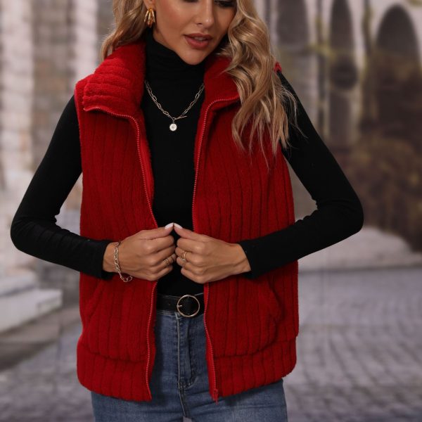 Striped Sleeveless Plush Jacket