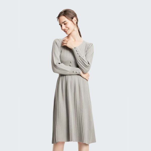 Waist-Controlled Slimming Knitted Mid-Length Sweater Dress