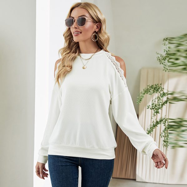 Lace Stitching Off-Shoulder Sweatshirt