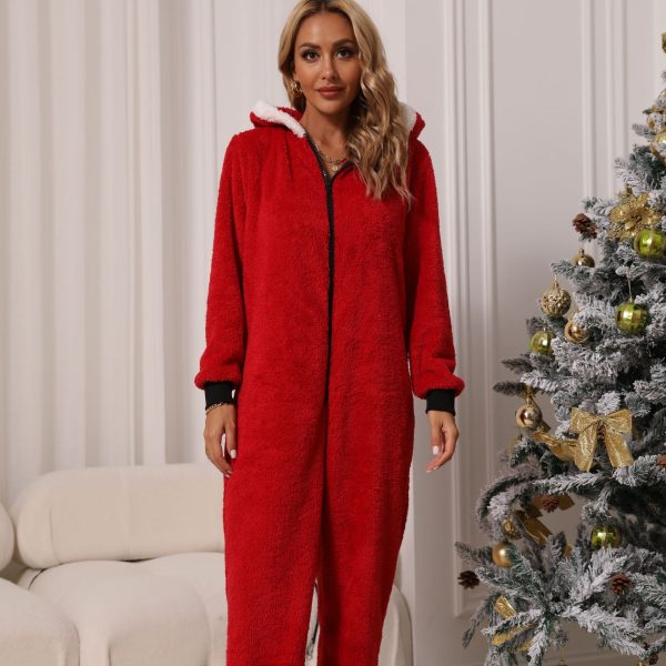 Round Neck Plush Christmas Jumpsuit