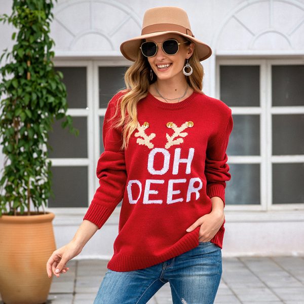 Christmas Idle Letters Antlers Sweater