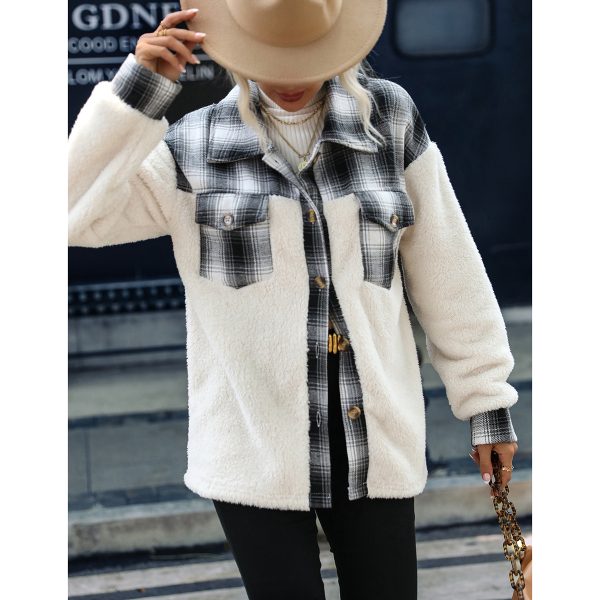 Loose Long Sleeve Striped Hooded Plush Outerwear for Women"