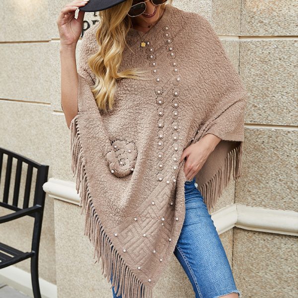 Beaded Tassel Shawl Cape Sweater