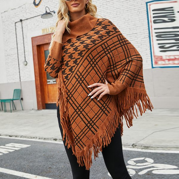 Tassel Hem Shawl Cape Sweater