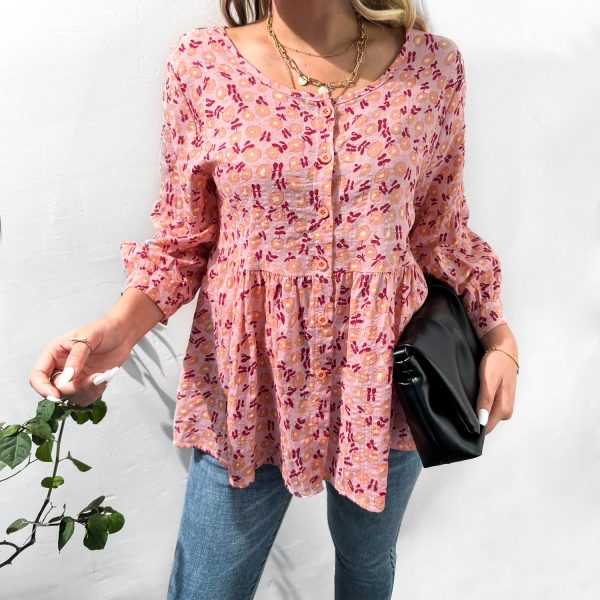 Floral Cotton Linen Shirt with Three-Quarter Sleeves