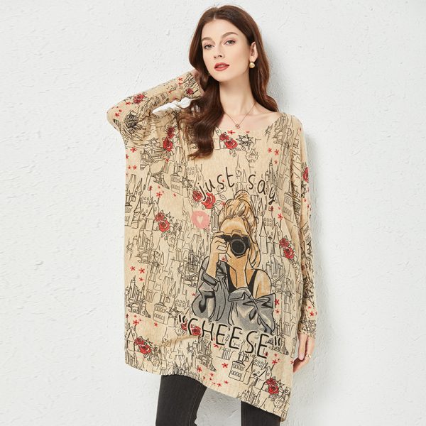 Knitwear Print Slim-Fit Sweater for Plus-Size Women