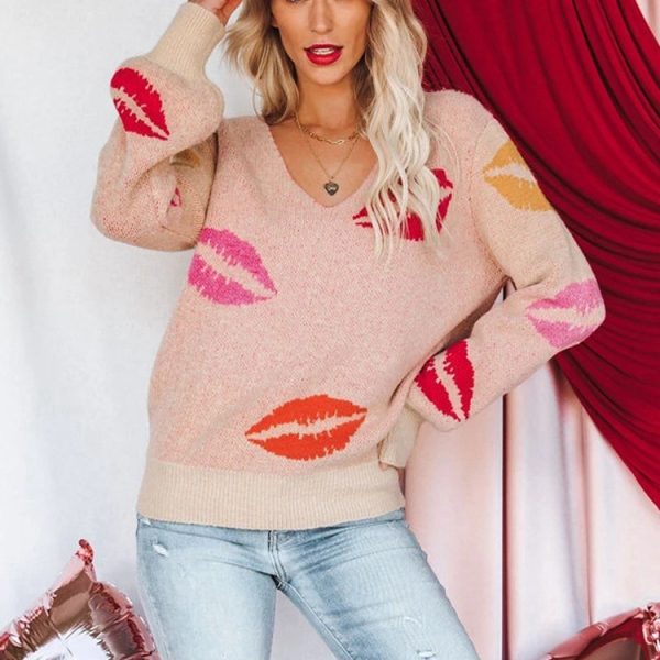 Kiss Lips V-Neck Sweater