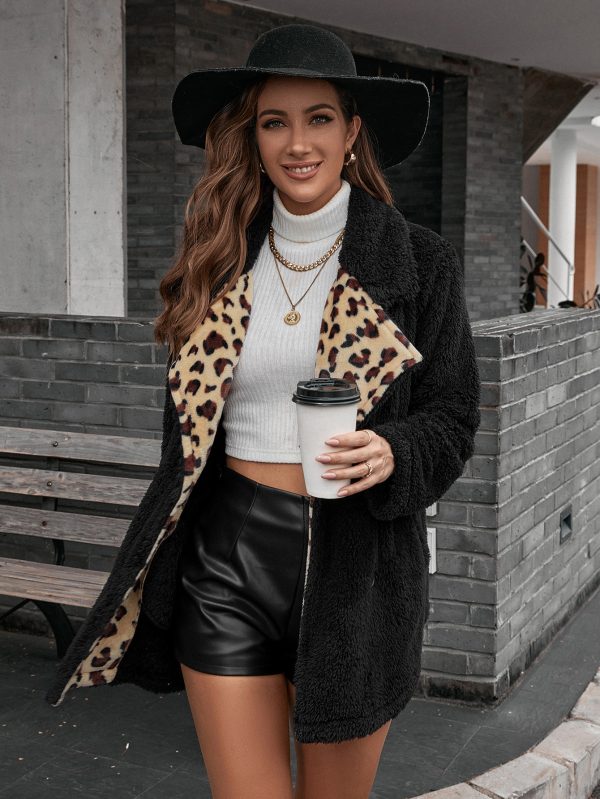 Leopard Print Fur Collared Lambswool Trench Coat