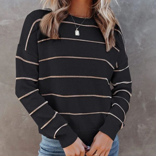 Striped Core-Spun Yarn Sweater