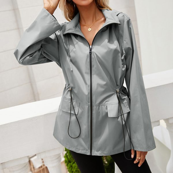 Hooded Zipper Waist Tight Waterproof Raincoat for Women