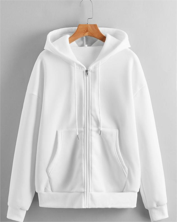 Fleece-Lined Solid Color Zipper Hoodie