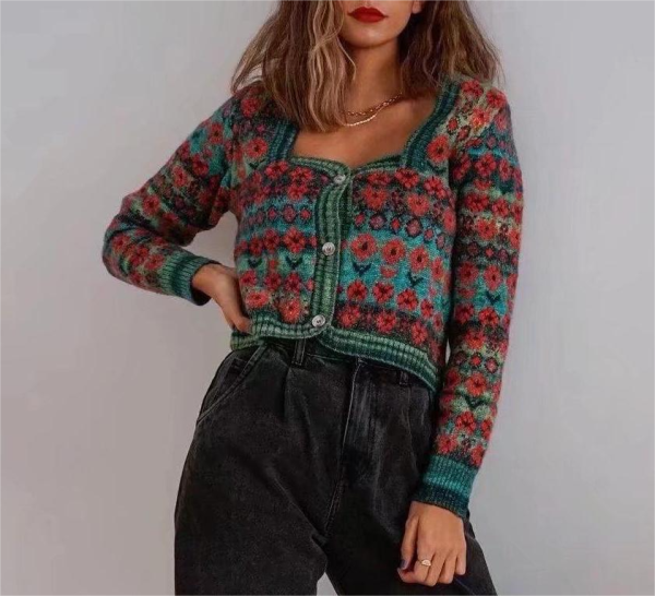 Jacquard Knitted Cardigan - Autumn Women's Sweater