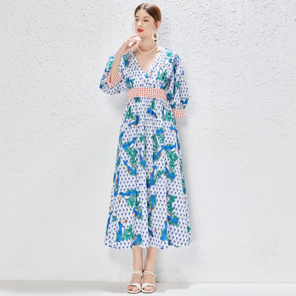 Printed Floral A-Line Maxi Dress | Elegant V-Neck