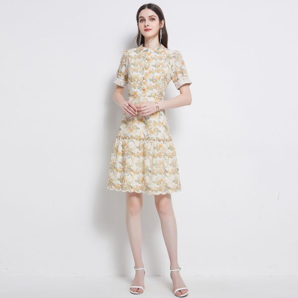 Hollow Cotton Embroidered A-Line Dress