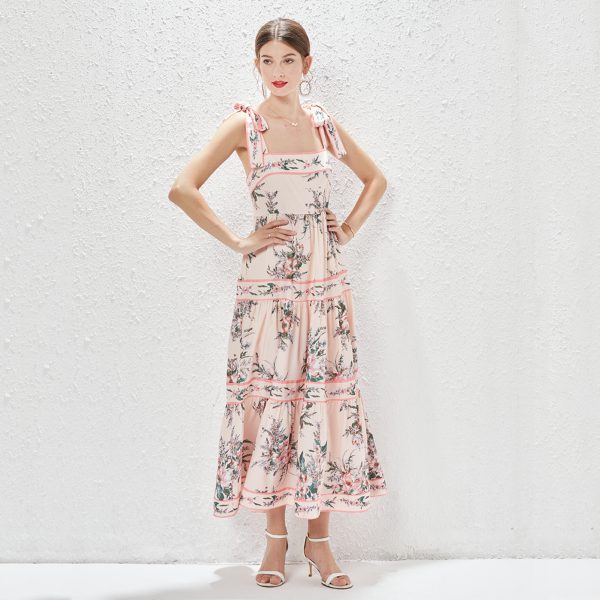 New Vacation Big Swing Lace-up Long Dress | Vintage Sling