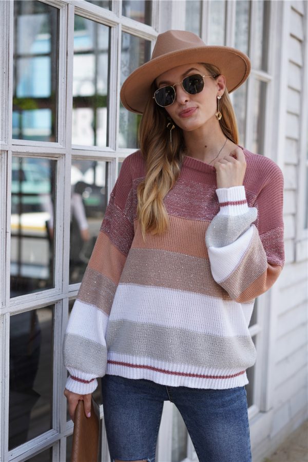 Striped Knitted Crew Neck Sweater