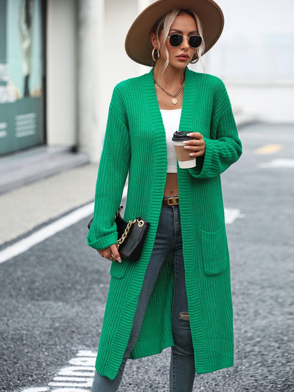 Solid Color Knitwear Pocket Coat | Autumn Winter Women's Sweater