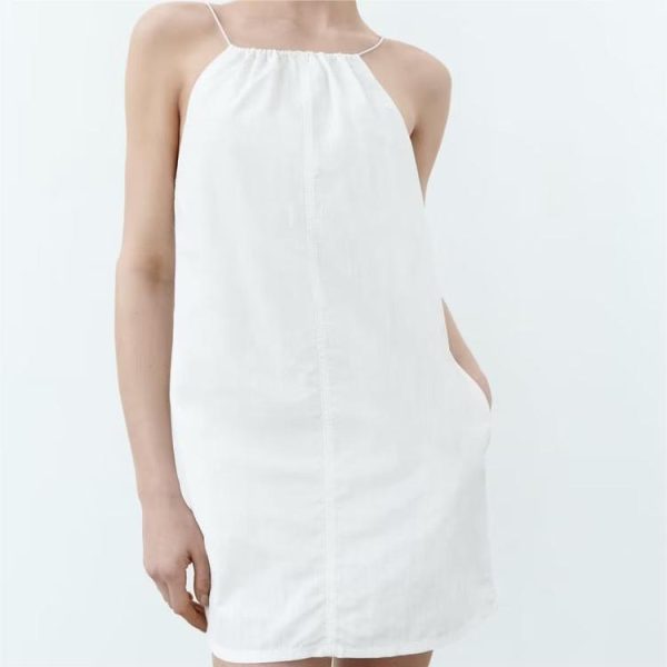 Summer Sexy Halter White Nylon Short Dress