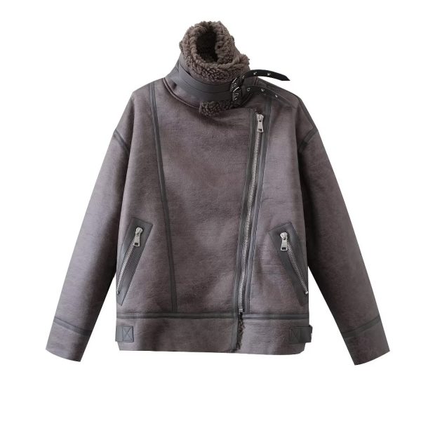 Women's Stand Collar Heavy Industry Faux Jacket