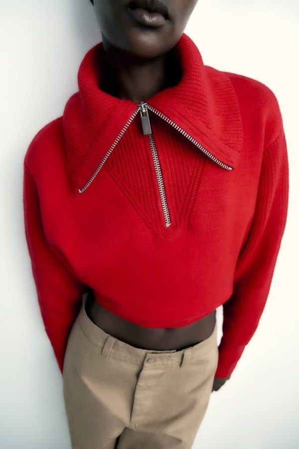 Zipper Sailor Collar Knit Top