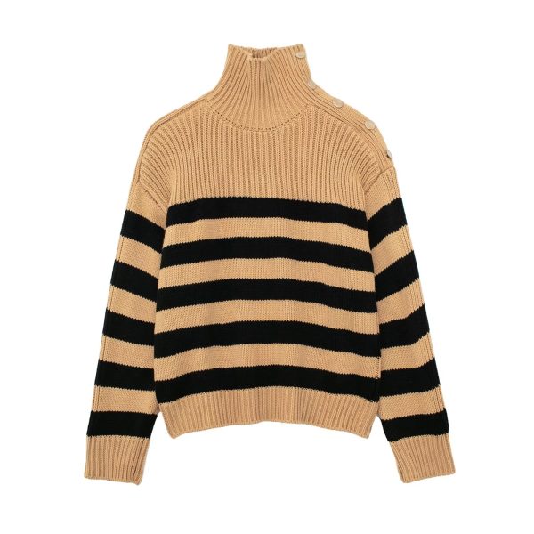 One-Shoulder Striped Sweater - Winter High Collar