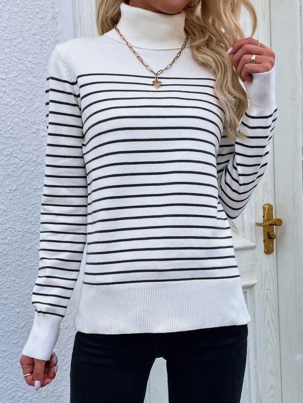 Striped Turtleneck Sweater | Autumn Winter Women's Knitwear