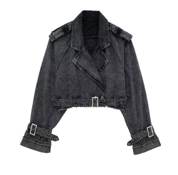 Retro Motorcycle Denim Trench - Autumn Chic