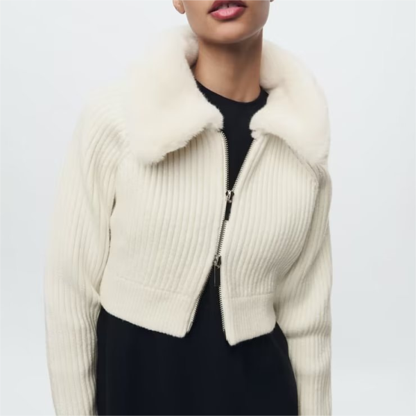 "Faux Fur Collared Knitted Coat - Autumn/Winter Chic