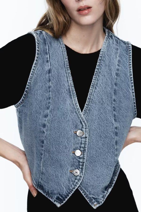 Retro V-Neck Denim Vest - All-Matching Style