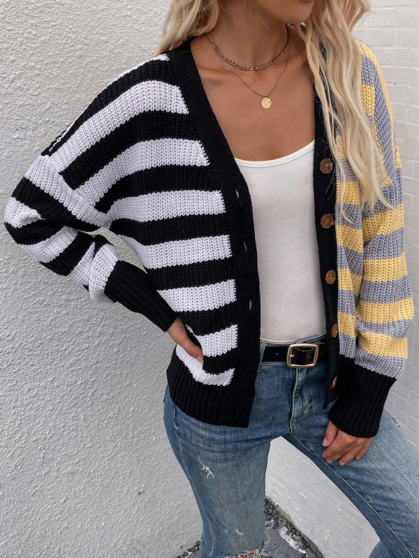 Striped Loose Casual Single Breasted Cardigan | Women's Sweater