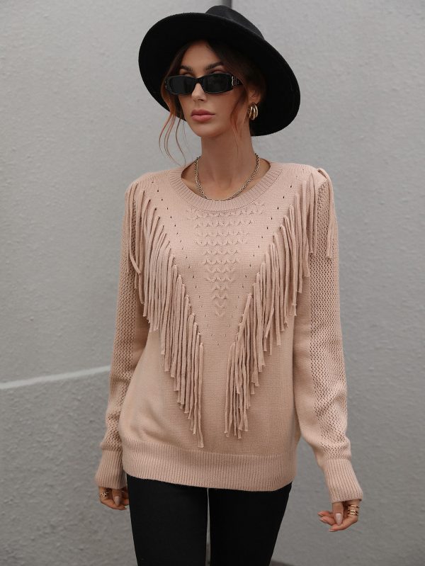 Loose Solid Color Tassel Sweater | Women's Pullover