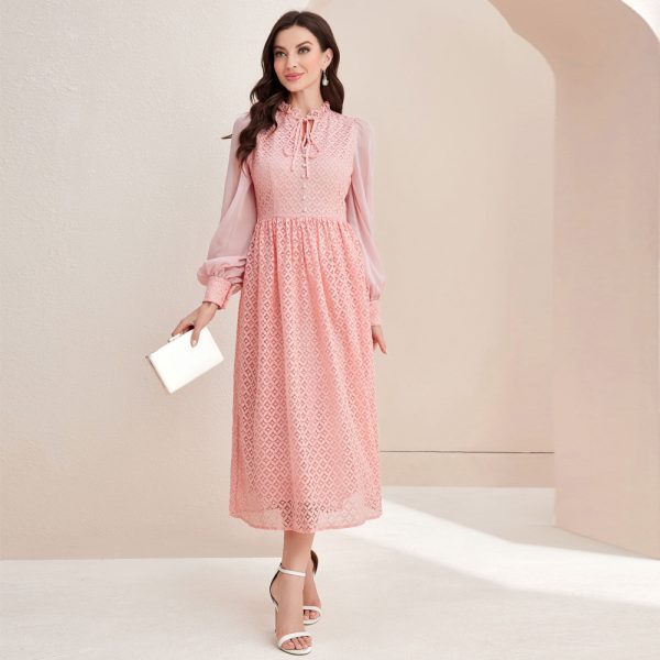 Elegant Stitched Sleeves High Waist Autumn Dress