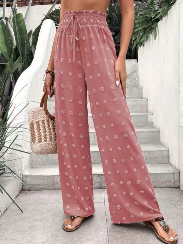 Smocking High Waist Wide Leg Pants