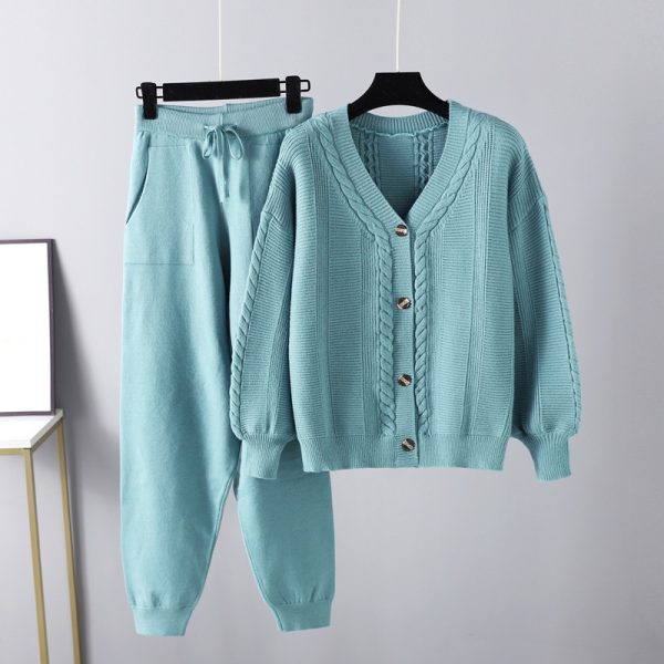 Autumn Winter Knit Twist Cardigan Set