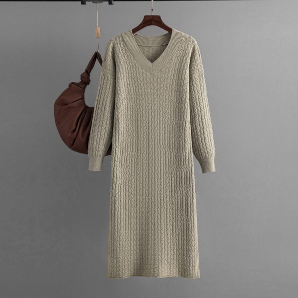 V-Neck Twist Sweater Dress: Autumn/Winter Chic